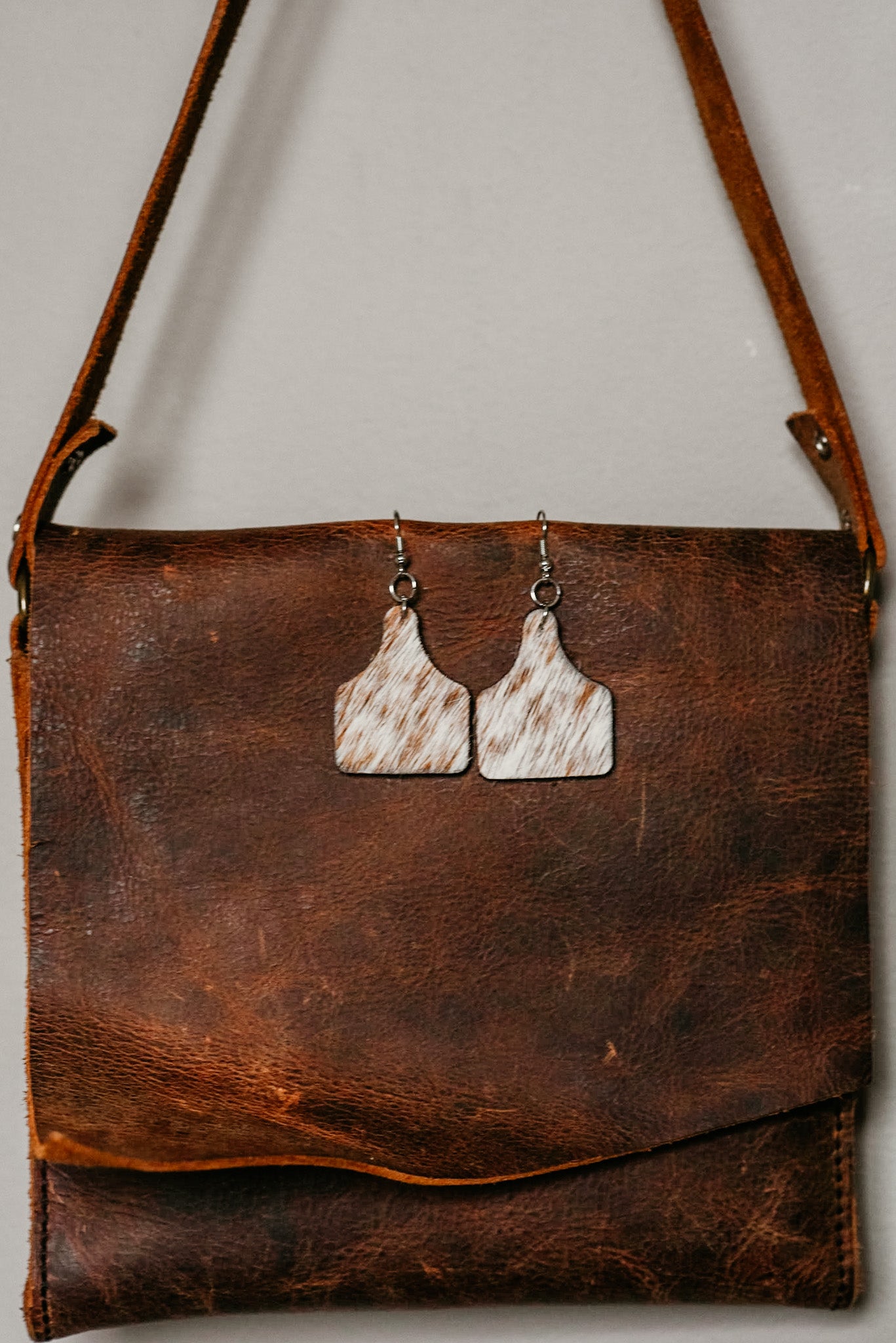 Cowhide Cow Tag Earrings