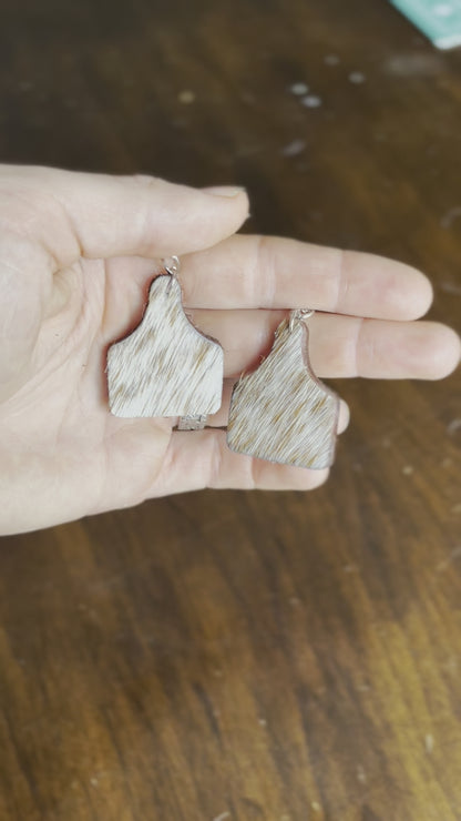 Cowhide Cow Tag Earrings