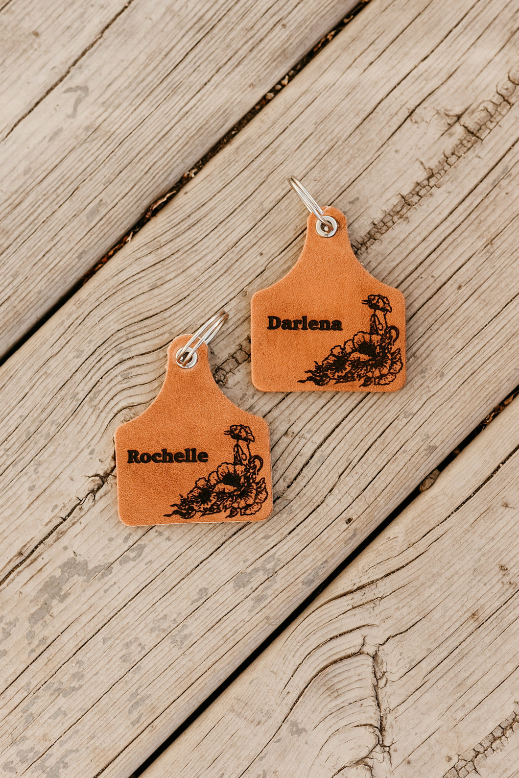 Custom Name Floral Cow Tag Keychain